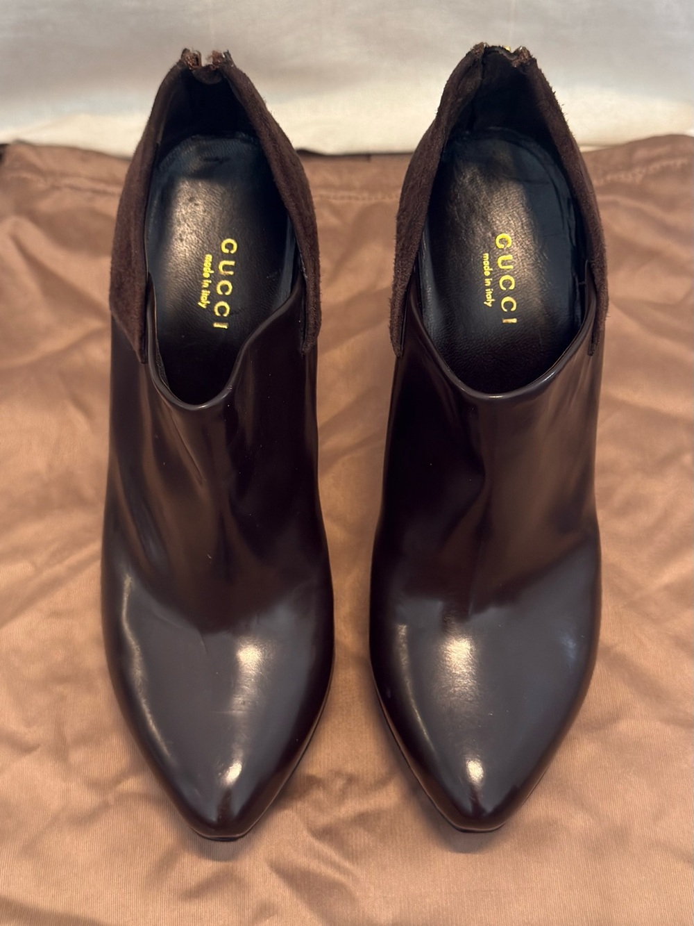 Gucci Brown Leather Pointed Toe Ankle Booties